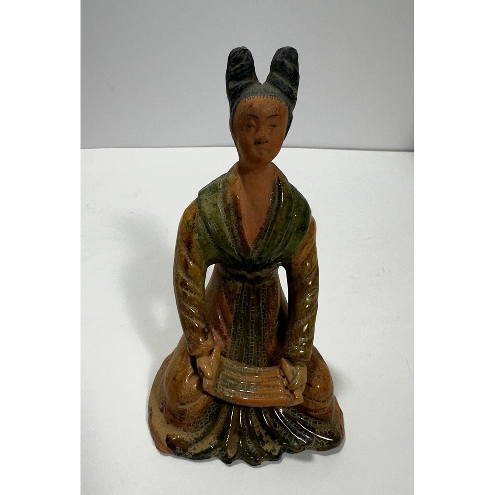 Vintage Chinese Sancai Glaze 7" Woman Figurine Mudmen Antique